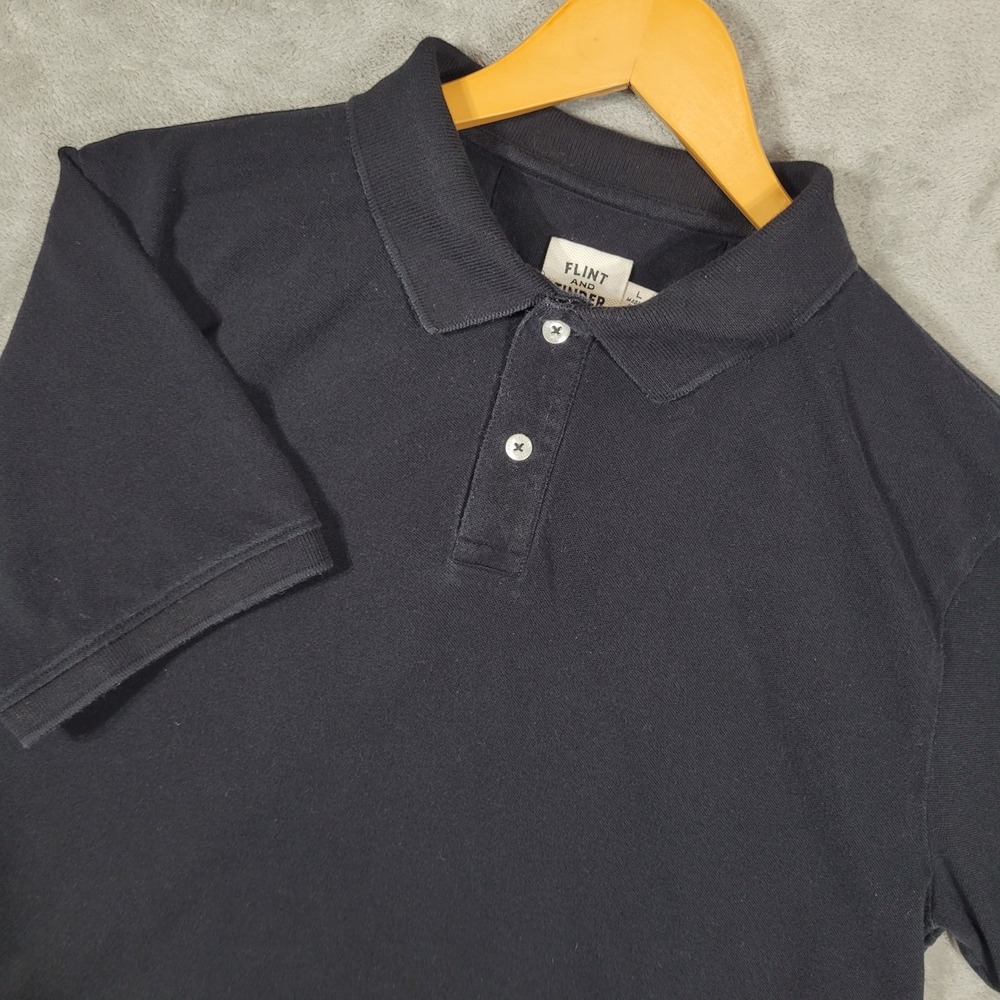Flint And Tinder Polo Shirt Mens Large Black Solid Supima Cotton Huckberry